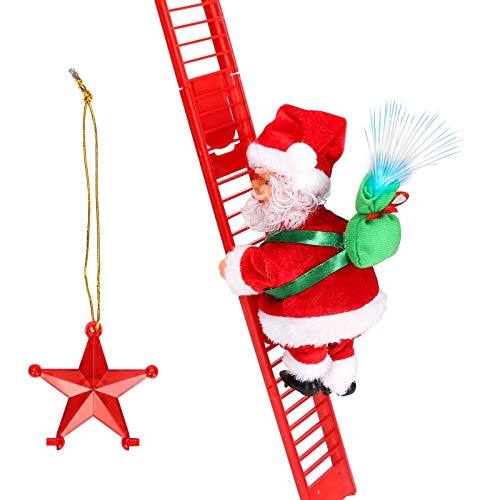 E-More Santa Climbing Rope Ladder, Juguete eléctrico de la Que Sube de Papá Noel,Campanas Musicales eléctricas Escalera de Escalada Juguete de Papá Noel, Juguete de Adorno de estatuilla