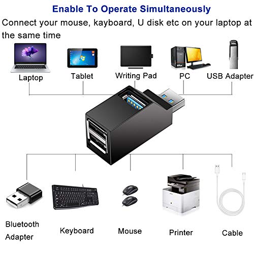 EasyULT Concentrador Hub USB 3.0 3-Puertos (2 USB 2.0 + USB 3.0), Adaptador Directo USB 3.0 de Alta Velocidad de Torre Compatible con Computadoras Portátiles PC Computadora portátil de Escritorio