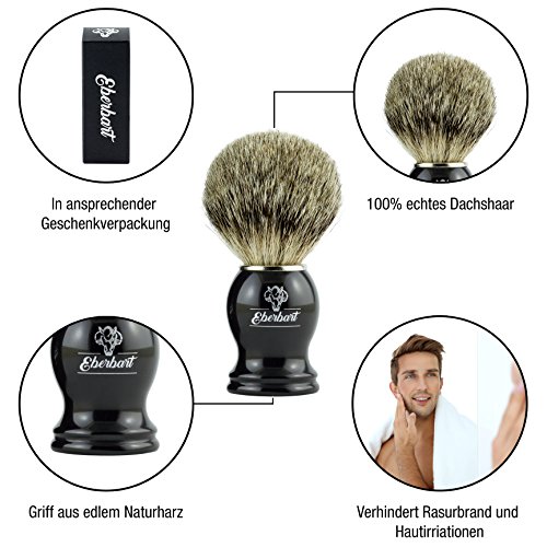 Eberbart Brocha de Afeitar de Cerdas de Tejón – Brocha de pelo natural de auténtico tejón para un afeitado profundo y agradable a la piel