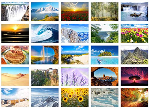 Edition Seidel Set de 100 tarjetas postales de paisajes naturales (2 x 50 tarjetas) , mar montañas, bosques, valles