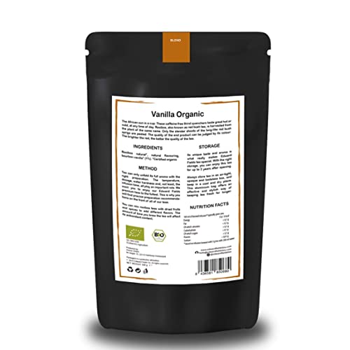 Edward Fields Tea ® - Rooibos orgánico a granel con Vainilla. Rooibos bio recolectado a mano con ingredientes y aromas naturales y ecológicos, 100g, Sudafrica.