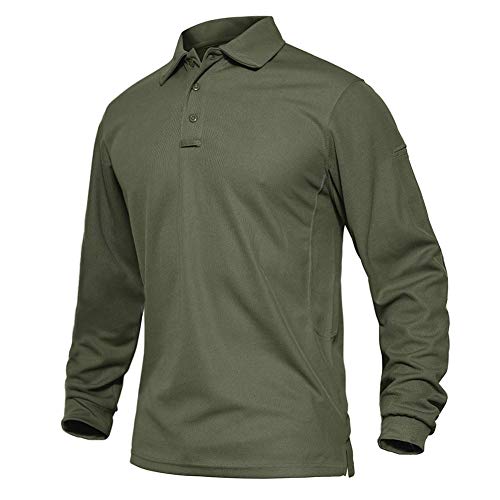 EKLENTSON Hombre Camisas - Polos de Golf de Manga Larga Casuales y Ligeros Camisas de Deporte Militar Verde Militar Talla L