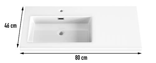 EL ALMACEN DEL PROFESIONAL Juego de Mueble de Baño Modelo JARAMA Resina, Conjunto formado por Mueble de Baño Lacado en Blanco Ancho 80cm, Lavabo de Resina y Espejo a Juego