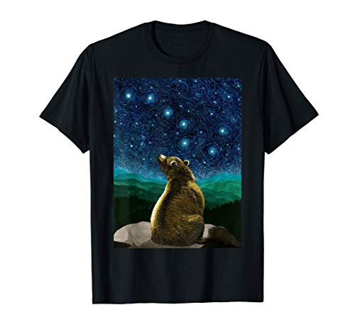 El oso grizzly dorado ve una noche estrellada Camiseta