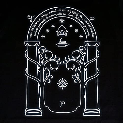 Elbenwald Las Puertas de la Camiseta de los Hombres de Durin Brillan en la Oscuridad para los fanáticos de El señor de los Anillos algodón Negro - L