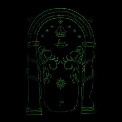 Elbenwald Las Puertas de la Camiseta de los Hombres de Durin Brillan en la Oscuridad para los fanáticos de El señor de los Anillos algodón Negro - L