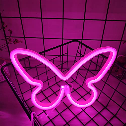 ENUOLI Pink Butterfly Neon Light Butterfly Neon Signos USB & Battery Powered Night Light Wall Light MEJOR REGALO PARA LA Fiesta de boda Decoración de la pared Fiesta de cumpleaños Camping Kids Room S