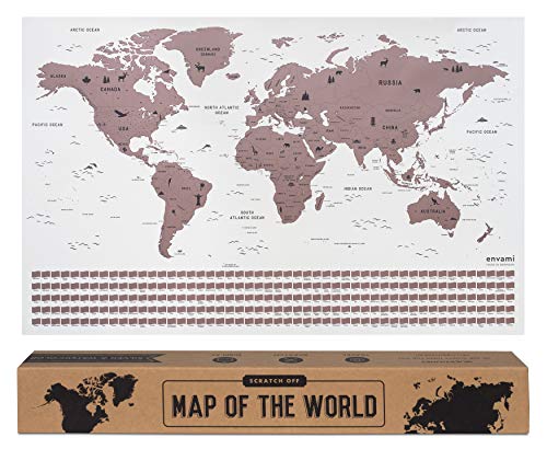 envami Mapa Mundi Rascar I Mapas del Mundo para Marcar Viajes I 68 X 43 CM I Oro Rosas I Scratch Off Travel Map