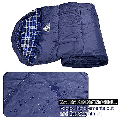 Enveloppe Sac de couchage XL -15 C/0 F pour le camping, Flanelle de coton Sacs de couchage avec Linergreat pour temps froid Camping, prêt à mains Font Plus Agile, coupe-vent Barre de garde au chaud