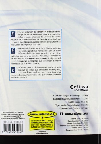 Escala Auxiliar, Universidad de A Coruña. Temario y cuestionarios