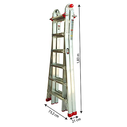 Escalera Telescópica Plegable Profesional 4x6 peldaños en Aluminio | Extensible hasta 6,10 Metros y en Tijera 3,05 Metros | Escalera Multiusos Extensible 12+12 peldaños, Peso 20,2 Kg