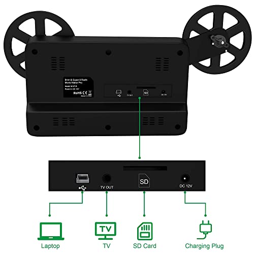 Escáner de Película Super 8/Normal 8 mm,Conversión de Película a Video Digital (Rollo de Película de 3", 5", 7" y 9") Escáner de Película y Digitalizador con LCD de 2,4 ",1080P y Tarjeta SD de 32 GB