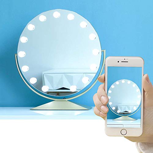 Espejo de vanidad con bombilla, metal Smart Desktop Makeup Mirror Three-Cleas Light Light Light Mirror Cargando Espejo de belleza de alta definición, Oro, XL ( Color : Gold , Size : XLarge )