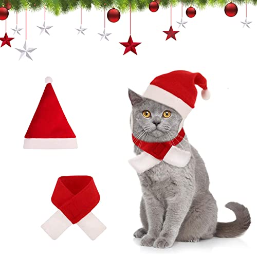 ETHEL Disfraz de Navidad para Mascotas, Sombrero Bufanda de Santa Navidad de Gato Perro, Accesorios de Ropa Ajustables para Mascotas de Cachorros y Gatos para Disfraces de Fiesta de Navidad