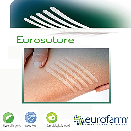 Eurosuture (mm 3 x mm 75) Tiras Estériles Para Sutura Cutánea, Adhesivo Hipoalergénico, Efecto Descolorado para un Mejor Resultado Cosmético.10 Unidades