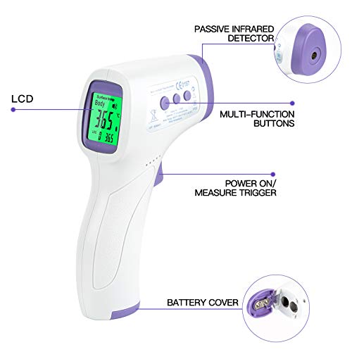 Eventronic Termómetro de frente infrarrojo digital Medición de temperatura de alta precisión sin contacto, con lectura inmediata para bebés y adultos