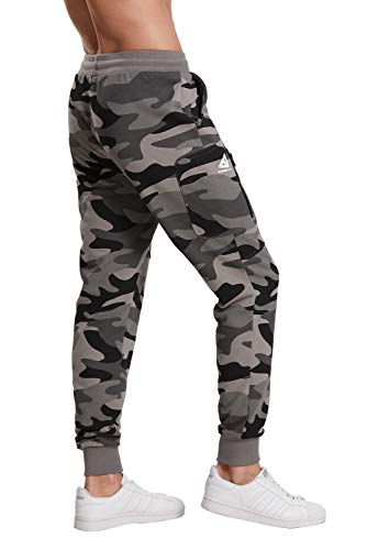 Extreme Pop Hombre Pantalones de chándal Militares de Camuflaje con Estampado Reflectante UK Brand (L, Gris Camo)