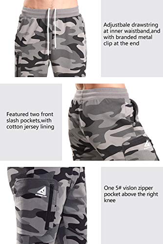 Extreme Pop Hombre Pantalones de chándal Militares de Camuflaje con Estampado Reflectante UK Brand (L, Gris Camo)