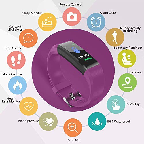 F-FISH Pulsera Actividad Inteligente Pantalla Color Reloj con Pulsómetro Impermeable Monitor de Ritmo Cardíaco Podómetro Deportiva Fitness Tracker para Mujer Hombre Niños