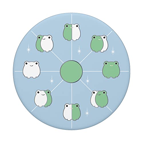 Fases de la luna de la rana en verde claro estético con azul claro PopSockets PopGrip Intercambiable