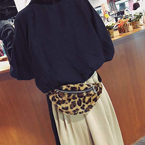 FENICAL riñonera Leopardo Cintura de la Manera Bolso del Pecho Bolso Crossbody Bolsa de la Cintura de la Felpa para señoras de Las Mujeres - marrón