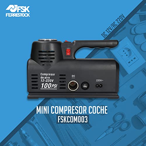 Ferrestock FSKCOM003 Mini Compresor para Coche, DC 12V y 220 V, 12 W