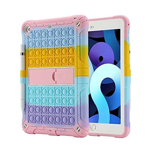 Fidget Sensory Toy Case para iPad 9.7 pulgadas 5ª/6ª generación 2018/2017/Air 1/Air 2/iPad Pro Push Pop Bubble Case con soporte para lápiz Kickstand correa para el hombro (Rainbow 1)