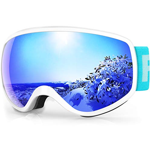 findway Gafas Esqui Niños 3~8 Años Mascara Esqui Niño Gafas de Esqui Niña Niño,Ajustable Anti-Niebla Protección UV Compatible con Casco para Esquiar Deportes de Invierno (Lente Azul (VLT 7.29%))