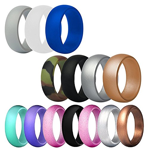 FineGood 14 piezas de anillo de bodas de silicona para hombres y mujeres, 12 tamaños, anillos de goma antibacterianos para bodas