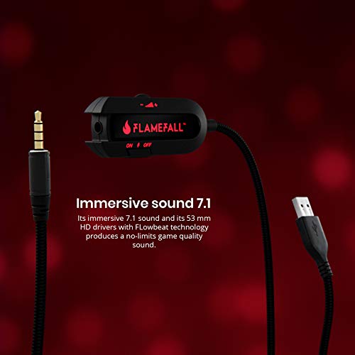 Flamefall Asterion - Auriculares gaming HD 7.1 con drivers de 53mm, micrófono con cancelación de ruido y espuma con efecto memoria (PS4)
