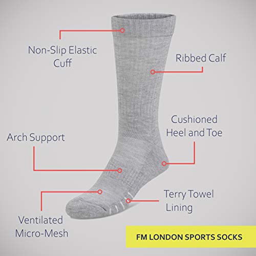 FM London - Calcetines deportivos extraacolchados, antideslizantes, elásticos, 8 unidades