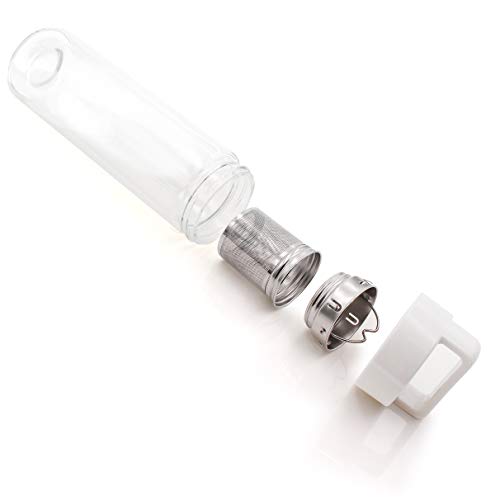 freiwerk® té termo botella fabricante colador infusor vidrio doble pared tela de neopreno libre de BPA tapa gris blanco 400ml