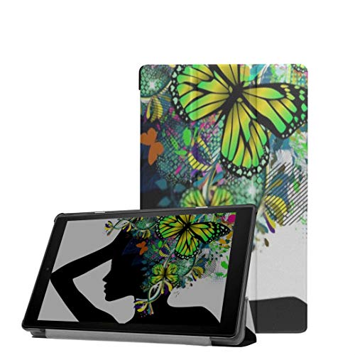 Funda Protectora para Kindle Hd8 (2018/2017 lanzada, 8a / 7a generación) Carcasa de Vector de Peinado Floral con Perfil de niña para la Nueva Tableta Hd8