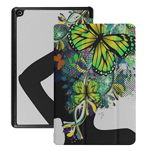Funda Protectora para Kindle Hd8 (2018/2017 lanzada, 8a / 7a generación) Carcasa de Vector de Peinado Floral con Perfil de niña para la Nueva Tableta Hd8