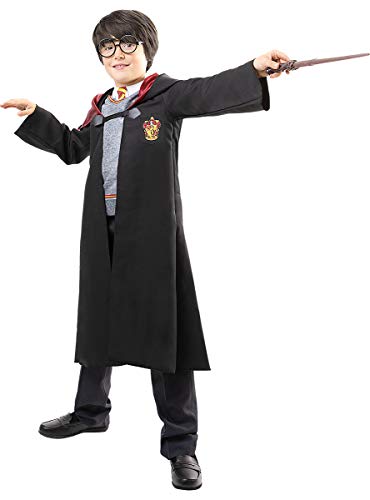 Funidelia | Disfraz de Harry Potter para niño y niña - Túnica con capucha y camiseta - Divertidos disfraces de niños para tus fiestas, accesorios para Halloween y carnaval - Negro - Talla 5-6 años