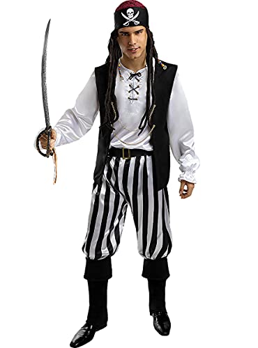 Funidelia | Disfraz de Pirata a Rayas - Colección Blanca y Negra para Hombre Talla S ▶ Corsario, Bucanero - Color: Blanco - Divertidos Disfraces y complementos