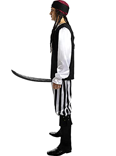 Funidelia | Disfraz de Pirata a Rayas - Colección Blanca y Negra para Hombre Talla S ▶ Corsario, Bucanero - Color: Blanco - Divertidos Disfraces y complementos