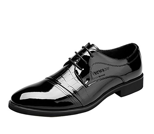 Gaorui Los hombres de negocios de cuero zapatos de vestir formal Oxford clásico Cap Toe Balmoral con cordones, Black, 43.5 EU
