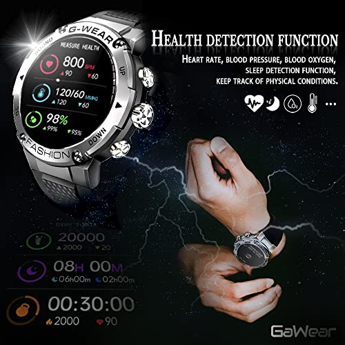 GaWear Reloj Inteligente Hombre,smartwatch 1.32" Pantalla Táctil Completo Reloj Inteligente Impermeable 5ATM Pulsómetro, Monitor de Sueño, Notificaciones Inteligentes, para Android iOS (Plata)