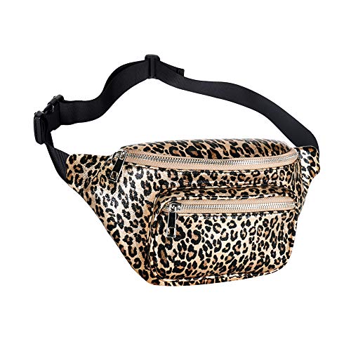 Geestock Riñonera de piel sintética estilo leopardo, con cinturón ajustable para rave, festivales, viajes, fiestas