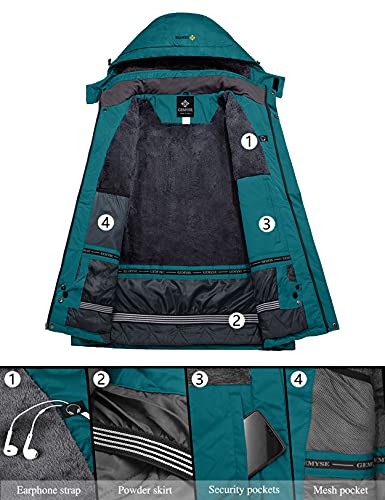 GEMYSE Chaqueta de Esquí Impermeable de Montaña para Mujer Abrigo de Invierno de Lana Antiviento con Capucha (Azul ácido 01,S)