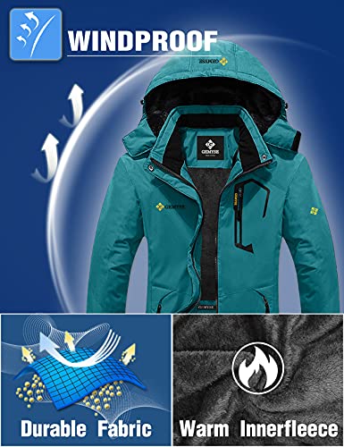 GEMYSE Chaqueta de Esquí Impermeable de Montaña para Mujer Abrigo de Invierno de Lana Antiviento con Capucha (Azul ácido 01,S)