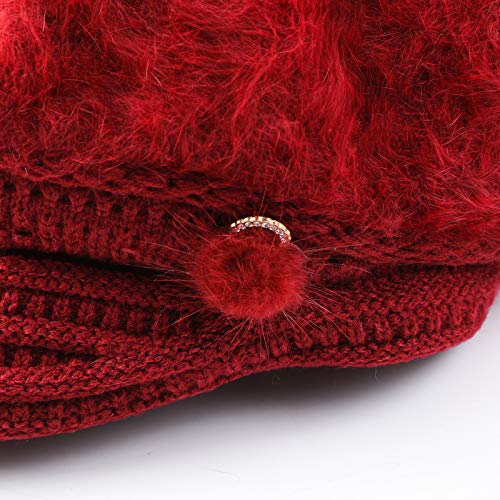 Genfien Sombrero para Mujer Boina de Punto Gorro Vendedor de Periódicos Grueso Elegante Ligero Crochet Vintage Moda Vida Cotidiana Otoño Invierno