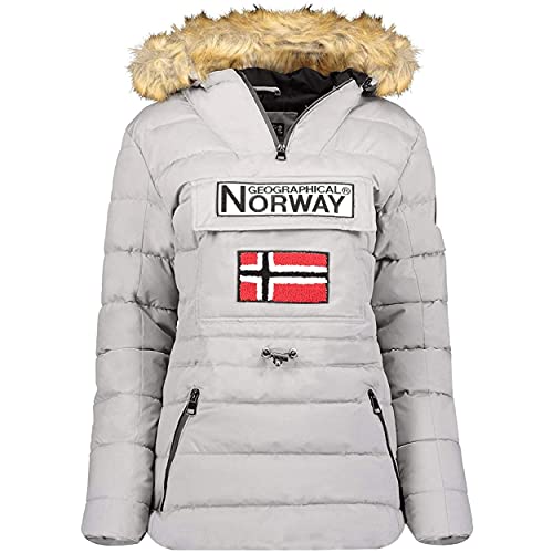 Geographical Norway Belinda Lady – Parka cálida para mujer – Abrigo impermeable con capucha de piel – Abrigo cortavientos – Chaqueta de forro cálido para mujer (Gris, XL)