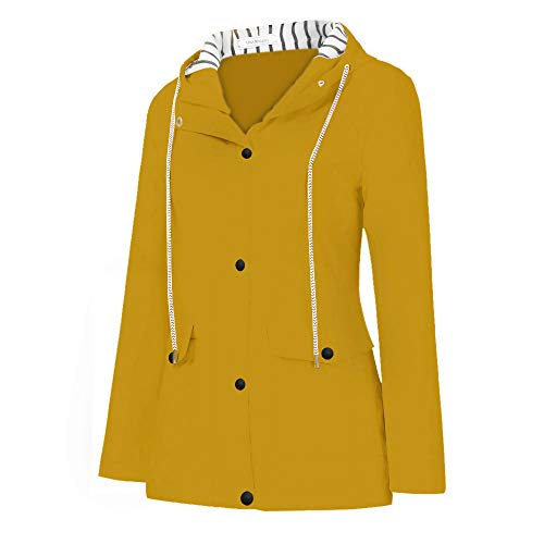 Ghemdilmn Chubasquero para mujer con capucha, bolsillo funcional, parka impermeable, transpirable, chaqueta de entretiempo, amarillo, S
