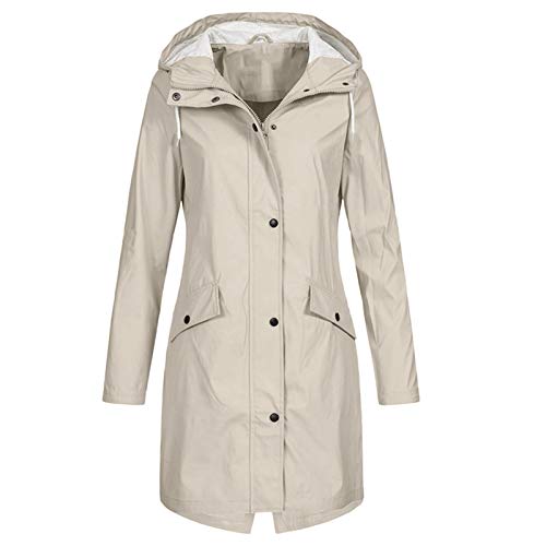 Ghemdilmn Chubasquero para mujer, resistente al viento, con capucha, chaqueta funcional, parka impermeable, chaqueta exterior, beige, L