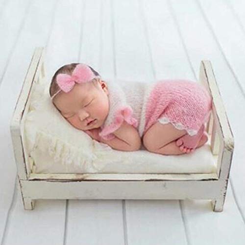 Gizayen Newborn Photo Small Wooden Bed Photography Props Small and Cute Easy to Assemble Easy to Carry Durable Newborn Gift Solid Wood Structure for babySafety