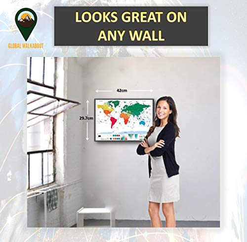 Global Walkabout Rasca el mapa con fondo de colores – Deluxe Travel Size World Map Poster – Países y hechos – Regalo de viaje (Blanco)