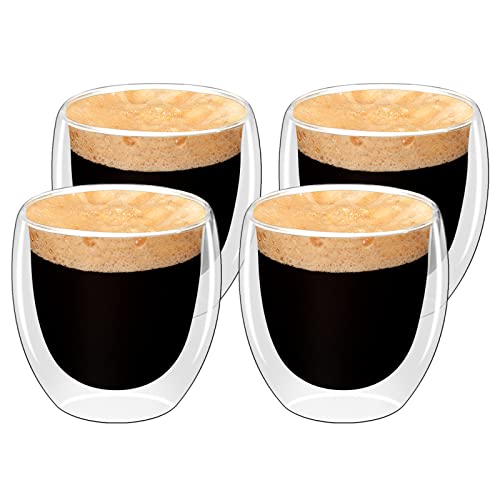 GoMaihe Tazas de Cafe 4x80ml, Vasos Doble Cafe Cristal, Tazas Cafe Espresso, El Material es Vidrio de Borosilicato, Se puede Usar en el Lavavajillas.