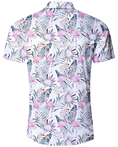 Goodstoworld Camisa Hawaiana para Hombre Camisa de Manga Corta Informal Camisas de Vacaciones 3D Impreso Camisa Colorida Flamencos Florales M